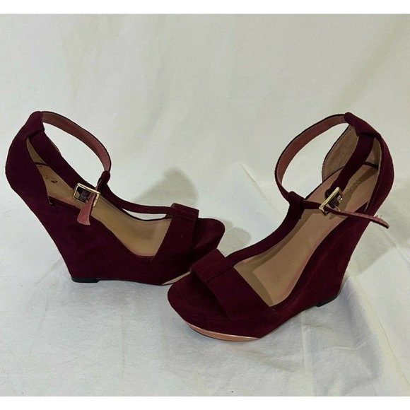 Xhilaration Women's Shoes Heels Wedge Red Wine T- Strap Open Toe Size 5.5 - Picture 4 of 12
